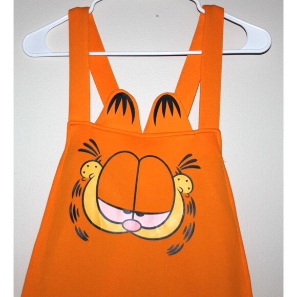 Hot Topic Nickelodeon Garfield Cat Face Orange Overall Shorts Suspenders Costume - Picture 3 of 16